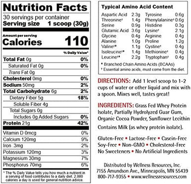 Daily Protein Plus Chocolate Grass Fed Pasture Raised Bioactive Whey Protein Isolate with Guar Fiber and Organic Cocoa No Sweeteners Soy Gluten 2 lb.
