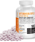 Vitamin B12 2500Mcg Shot Of Energy Fast Dissolve Chewable Tablets - Quick Release Cherry Flavored Sublingual B12 Vitamin - Supports Nervous System, Healthy Brain Function Energy Production 180 Count