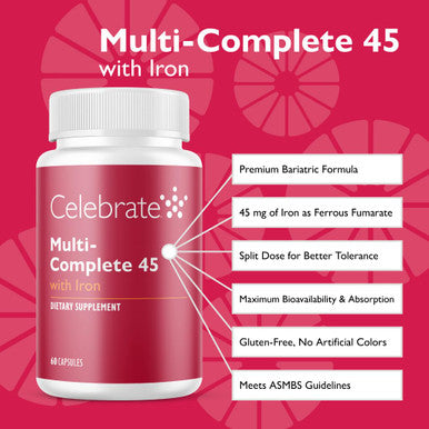 Celebrate Vitamins Multi Complete Bariatric Multivitamin with 45 mg Iron Daily Essential Vitamins and Minerals for Sleeve Gastrectomy and Gastric Bypass