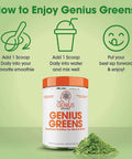 Genius Super Greens Powder Nootropic Supplement Organic Spirulina Powder w/ Lions Mane Kale and Antioxidants Amazing Green Superfood Juice Smoothie Mix For Energy Immunity Booster Vibrance