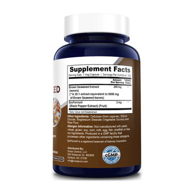 NusaPure Brown Seaweed Extract 6,000 mg with Bioperine - 200 Veggie Capsules (100% Vegetarian, Non-GMO & )
