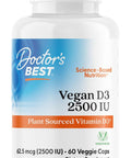 Doctors Best Vegan Vitamin D3 2500 Iu Veg Caps Vegan Vitamin D Supplement For Men and Women Helps Support Calcium Absorption Heart Health and Immune Support 62.5 Mcg Per Serving 60 Veggie Capsules