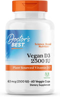 Doctors Best Vegan Vitamin D3 2500 Iu Veg Caps Vegan Vitamin D Supplement For Men and Women Helps Support Calcium Absorption Heart Health and Immune Support 62.5 Mcg Per Serving 60 Veggie Capsules