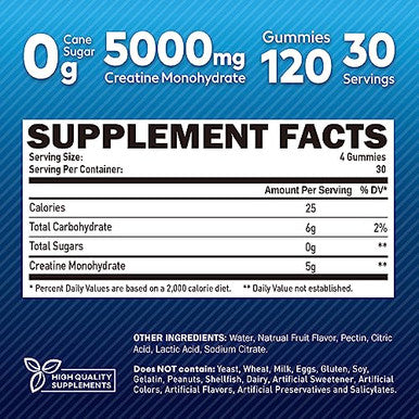 Duwhot Creatine Monohydrate Gummies For Men Creatine Monohydrate Chewables 5G Per Serving Vegan Sugar Free Mixberry Flavor 120 Count