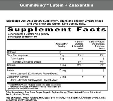 Gummi King Lutein Zeaxanthin Gummi Dietary Supplement Natural Mango 60 Count