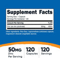 Nutricost Zinc Picolinate 50mg 120 Vegetarian Capsules GlutenFree GMOFree