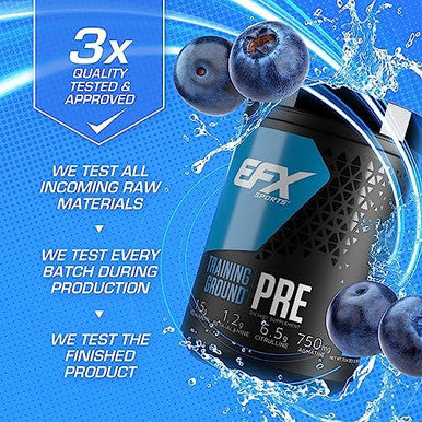 Efx Sports Training Ground Pre Workout Powderenergy & Muscle Pumpswith Hydromax Glycerol Citrulline Beta Alanine300Mg Caffeine20 Servings (Blueberry)
