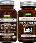 Multivitamin & Minerals for Women + Live Cultures+ Lab4 Probiotics Vegan Bundle, Advanced Multi with Iron + 25 Billion CFU Probiotic with Non-Bloating Prebiotic, by Igennus