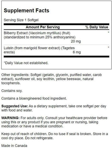 Swanson Standardized Lutein & Bilberry 60 Sgels