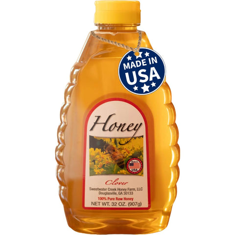 Peach Honey, 32oz, Raw & Unfiltered, Sweetwater Creek Honey Farm | 100% Raw, & Unfiltered, Peach-Infused to Perfection, Beekeeper Owned and Operated, Natural Sweetener, Sugar Replacement