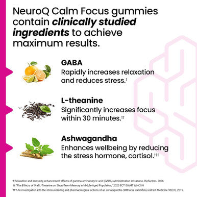 Neuroq Calm Focus Gummies - Stress Relief Supplement - Supports Mental Function & Relaxation - Sensoril Ashwagandha, Magnesium, Gaba, L-Theanine, Andean Cocoa & Kava Kava - 90 Gummies