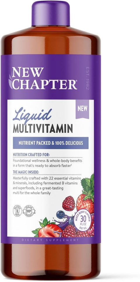 New Chapter Liquid Multivitamin + Mineral Supplement WholeBody Support for Adults Teens and Kids 2+ 22 Essential Vitamins and Minerals Ready to Absorb Faster Mixed Berry Flavored 30 oz