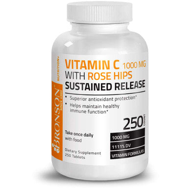 Bronson Vitamin C 1000 Mg With Rose Hips Sustained Release, 250 Tablets