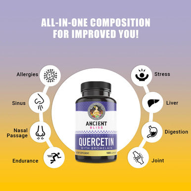 Ancient Bliss Quercetin With Bromelain | Quercetin 1000Mg Bromelain 200Mg Per Serving | Supports Immune System, Joint Health, Respiratory Health & Overall Well-Being 120 Capsules