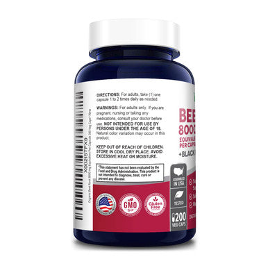 NusaPure Beet Root 8,000mg Equivalent per caps (Vegan, Non-GMO, Extract 20:1 & Gluten-Free) with Black . 200 Veggie caps