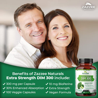 Zazzee Extra Strength DIM 300 mg per Capsule, 10 mg BioPerine, 100 Vegan Capsules, 100 Day Supply, Plus Pure Organic Broccoli Extract, Vegan and Non-GMO