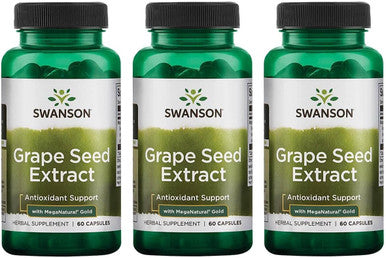 Swanson Grape Seed Extract with Meganatural Gold 60 Caps 3 Pack