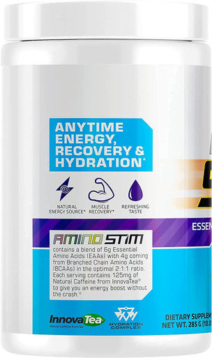 USN Amino Stim EAAs (Essential Amino Acids) + Energy, 125mg Caffeine, 6g Essential Amino Acids, Hydration Complex, Muscle Growth Recovery, Blue Raspberry, 10.05 Ounce (Pack of 1)