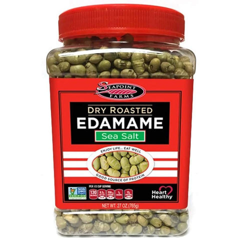 Seapoint Farms Dry Roasted Crunchy Edamame Plant Based Snack 14g Protein 2 Ingredients Vegan Gluten Kosher Keto Friendly NonGMO Healthy Snacking Sea Salt 27 oz Jar (Pack of 1)