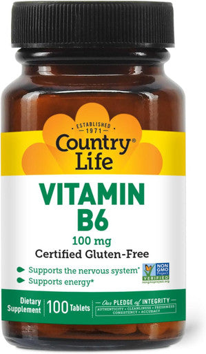 Country Life Vitamin B-6 Supports Energy and The Nervous System 100mg 100 Vegan Capsules