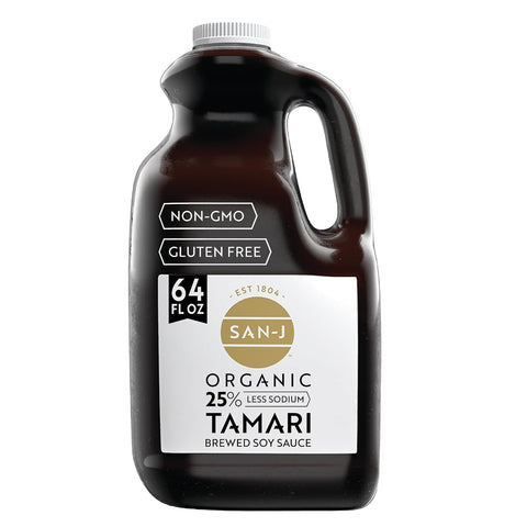 San-J - Organic Gluten Free Tamari Soy Sauce with 25% Less Sodium - Specially Brewed - Made with 100% Whole Soy - 64 oz. Bottle
