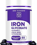 Iron Glycinate 50mg with Vitamin C Folic Acid and B12 Advanced Iron Supplement for Anemia Relief Energy Boost and Immune Support Gentle on Stomach Fast Absorption Natural Softgels for Women and Men