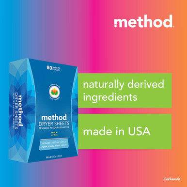 Method Dryer Sheets Fresh Air Fabric Softener and Static Reducer Compostable and Plant-Based Laundry Essentials 80 Count (Pack of 1)