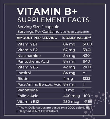 Bodybio - Vitamin B Complex Including B1, B2, B3, B5, B6, Methyl B12, Folinic Acid, 5-Mthf, And B7 To Supports Alertness, Metabolism & Immune System, 90 Capsules
