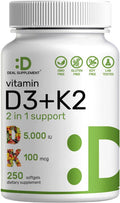 Deal Supplement Magnesium Glycinate 500mg Veggie Capsules & Vitamin D3 5000iu + K2 100mcg Softgels Bundle - Easily Absorbed Chelated Mineral - D & K Essential Sunshine Vitamins