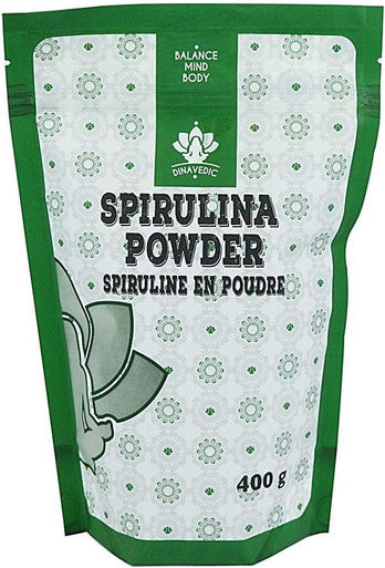 Dinavedic Spirulina Powder, 400g | Vegan Superfood, Paleo, Keto, Rich in Antioxidants, Iron, and Vitamin B; is a Complete Protein; Use in Juices,Teas, Smoothies and Yogurts