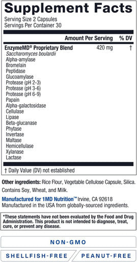 1MD Nutrition EnzymeMD Supplement 18 PlantBased Enzymes 60 Capsules