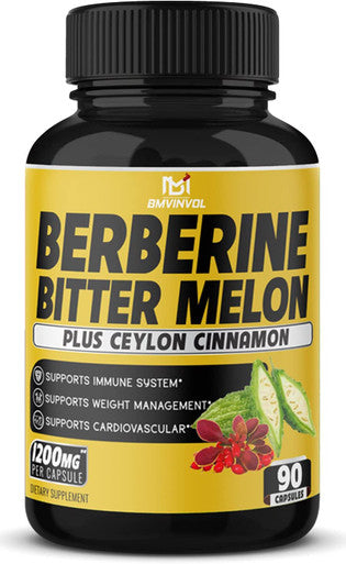 Berberine HCl Supplement 1200mg with Ceylon Cinnamon Bitter Melon Gymnema Sylvestre Extract Supports Immune System