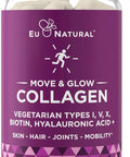 Eu Natural Move & Glow Collagen Pills for Women & Men Vegetarian Multi-Collagen (Type I-V-X) with 9 Plant-based Superfoods for Skin Health & Joint Support Biotin Vitamin C Vitamin E 60 Vegetarian Capsules