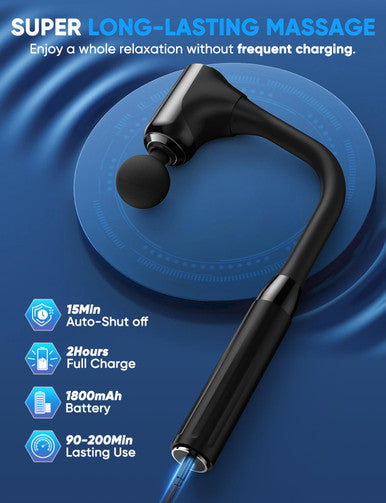 Fvz Massage Gun Deep Tissue - Back Massager For Pain Relief Deep Tissue With Extended Handle 12Mm Percussion Less-Shock Neck/Foot/Leg/Shoulder Massager Infinitely Adjustable Speed & 4 Replaceable Heads