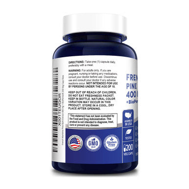 NusaPure French Maritime Pine Bark Extract 400mg per Veggie Caps 200-Day Supply with Bioperine (Non-GMO & )
