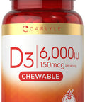 Carlyle Chewable Vitamin D3 6000 Iu Tablets | 180 Count | Natural Berry Flavor | Vegetarian, Non-Gmo And Gluten Free
