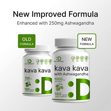 Kava Kava with Ashwagandha, 1000mg Per Serv, 180 Capsules | 5% Active Kavalactones | Ashwagandha Root + Piper Methysticum Extract (Root), 3 Months Supply, Support Relaxation & Positive Mood
