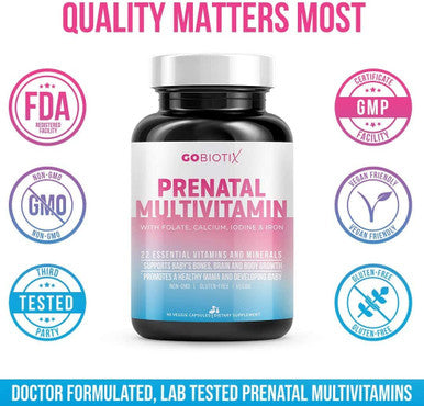 GoBiotix Vegan Prenatal Vitamins Once Daily Prenatal Capsules 90 Count