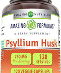 Amazing Nutrition Formulas Psyllium Husk 750mg Veggie Capsules Supplement | Non-GMO | Gluten | Made in USA | Suitable for Vegetarians (120 Count)