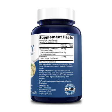 NusaPure White Mulberry Leaf Extract 5,000mg 180 Veggie Caps (Vegetarian, with Bioperine)