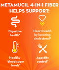Metamucil On-The-Go, Daily Psyllium Husk Powder Supplement With Real Sugar, 4-In-1 Fiber For Digestive Health, Orange Smooth Flavored Drink, 30 Packets