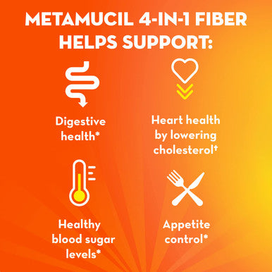 Metamucil On-The-Go, Daily Psyllium Husk Powder Supplement With Real Sugar, 4-In-1 Fiber For Digestive Health, Orange Smooth Flavored Drink, 30 Packets