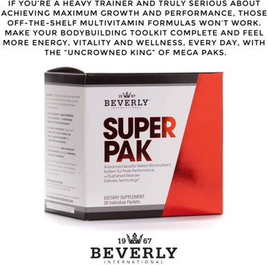 Beverly International Super Pak.30 Packs High-Potency Multivitamin Daily Pack for Energy Performance Immune System Health Custom formulated for Athletes Active Men and Women since 1970.