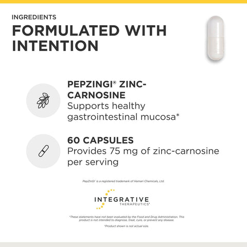 Integrative Therapeutics ZincCarnosine Digestive and Gut Health Support* GI Tract Support* Supports Immune Health* EasytoSwallow Vegan GlutenFree and DairyFree 60 Capsules (60 Servings)