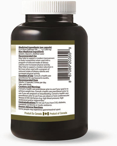 HerbalSlim CLA 1000mg, 60 Softgel, Safflower Oil Supplement, Conjugated Linoleic Acid, Weight Loss & Muscle Support, Product of Canada