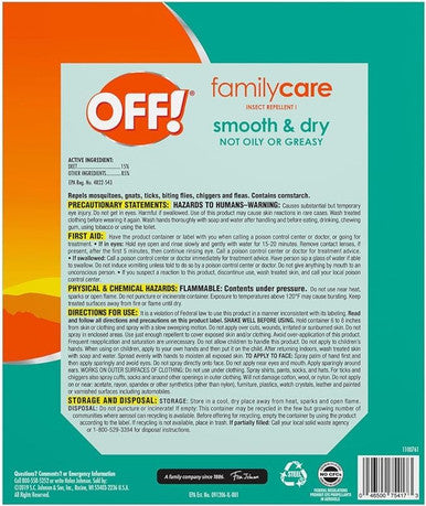Off Family Care Insect Repellent Smooth & Dry Travel Aerosol Sprays 6 Oz. 2.5 Oz
