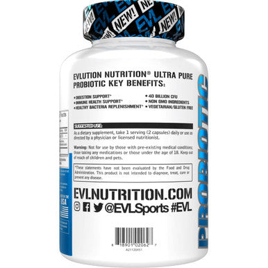 Evlution Nutrition Probiotic - 60 Probiotic Veggie Capsules - 40 Billion CFUs - Easy to Swallow Probiotic Supplement