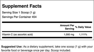 Swanson Vitamin C Powder 100% Pure Ascorbic Acid Immune System Support Skin Health Cardiovascular Health Antioxidant Supplement 1000 mg (per Serving) 1 lb. 454 g (3 Pack)