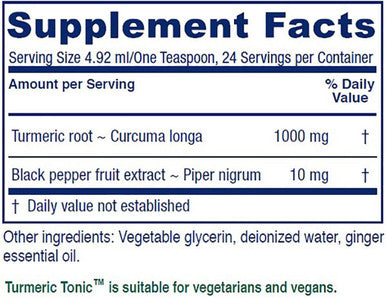 Vitanica Turmeric Tonic Non-GMO Liquid Turmeric Curcumin Supplement 1000 mg with Black Pepper and Ginger Antioxidant Vegan Gluten 4 Ounce