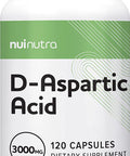 NUI NUTRA D-Aspartic Acid Supplement (DAA) | 3000mg | 120 Capsules | Supports Athletic Performance and Muscle Growth | Promotes Energy and Increased Endurance